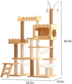 66.9" Modern Cat Tree Tower for Indoor Cats, Multi-Level Wood Cat Condo with Sisal Scratching Posts, Acrylic Hammock & Top Perch, Large Cat Climbing Tree Furniture, Natural