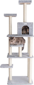 Cat Tree 74" - 7 Level Faux Fur Tower with Playhouse & Perches - Easy Assembly