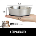 GORILLA GRIP Dog Bowl, Holds 4 Cups (32 fl oz), Food Grade 304 Stainless Steel Food and Water Bowl for Feeding Dogs and Cats, BPA Free Rubber Base, Easy Clean, Dishwasher Safe, Rust Resistant, Black