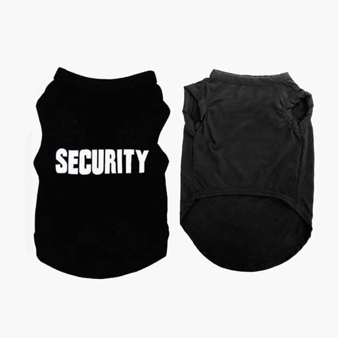 2Pack Dog Security Costume Cotton Dog Shirt for Small Dog Boy Pet Clothes Security Puppy Black Vest T-Shirts Cat Top Tee Breathable Stretchy