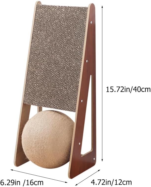 Vertical Cat Scratcher with Ball, 15.75Inch Cardboard Cat Scratcher for Indoor Cats, Sisal Cat Scratching Board, Wooden Cat Climbing Furniture for Wall Couch