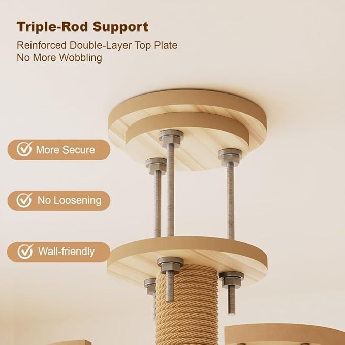 Stylish Wooden Cat Tree Tower for Indoor Cats, Featuring Sisal Scratching Posts, Cozy Hammock, Elevated Perch and Sturdy Base Design (Natural+White + MDF-3)
