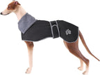 Geyecete Dog Winter Coat Geyecete Greyhound Raincoat Fabric with Lamb Velvet Inside Outdoor Dog Apparel with Adjustable Bands for Medium, Large Dog-Black-XXL
