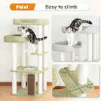 Mordern Cat Tree Tower, Freestanding, Cushioned Bed, Large Base, for Multiple Cats, Compact,Winter and Summer Use, Summer Mat Included, for Large Cats (Olive Green, Height 135cm)