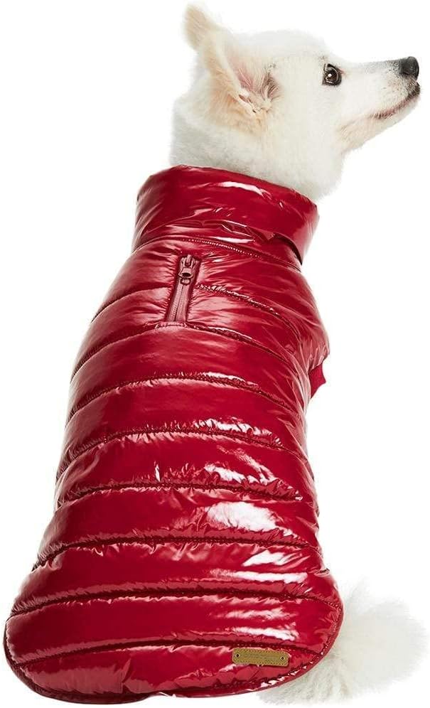 Blueberry Pet Cozy & Comfy Windproof Lightweight Quilted Fall Winter Glossy Dog Puffer Jacket in Deep Rouge, Back Length 22.5", Size 20, Warm Coat for Large Dogs