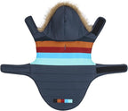 HDE Dog Puffer Jacket Fleece Lined Warm Dog Parka Winter Coat with Harness Hole Navy Retro Stripe - L