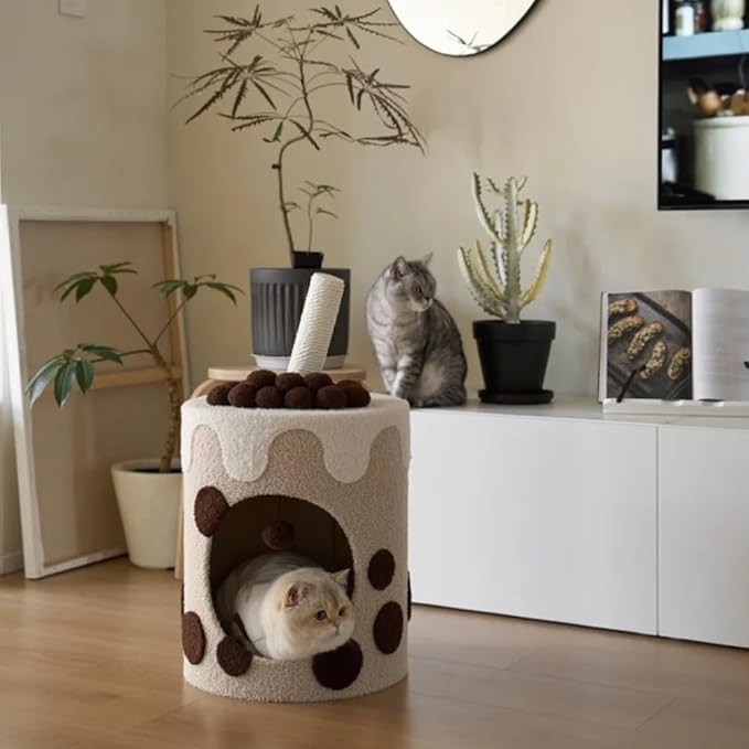 Happy & Polly 26" Boba Tea Medium Cup Cat Tree Tower Tall Multi-Level Stable Condo for Large Cats Multifunctional Cat Furniture Activity Center for Kitten