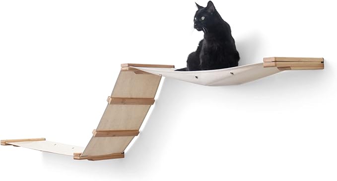 CatastrophiCreations Cat Multi-Level Raceway Hammock Wall Mounted Lounger for Climb and Play Furniture Cat Tree Shelves, Natural/Natural (LR11NANT)