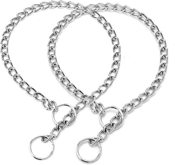 2-Pack Chain Choker Collar for Dogs, Metal Slip Link Training Dog Collar Martingale Heavy Duty Puppy Collars for XXS XS Small Medium Large Big XL Breed Dogs, Silver XL