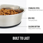GORILLA GRIP Dog Bowl, Holds 8 Cups (64 fl oz), Food Grade 304 Stainless Steel Food and Water Bowl for Feeding Dogs and Cats, BPA Free Rubber Base, Easy Clean, Dishwasher Safe, Rust Resistant, Black
