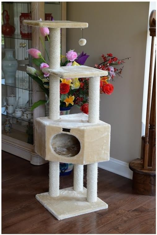 Maykoosh Cat Tree 3 Level Condo Beige - Modern Cat Tower for Indoor Cats