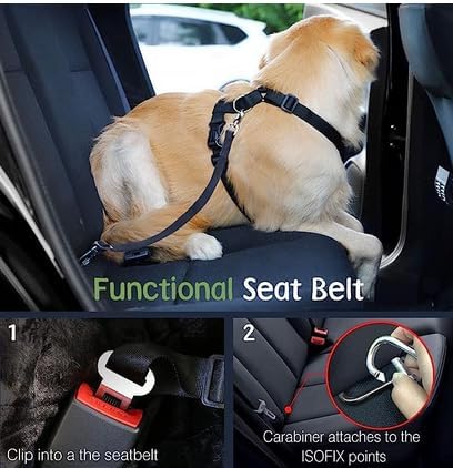Dog Seat Belt, Safety Vest Dog Car Harness with Adjustable Buckle Dogs Seat-Belt for Vehicle Nylon Pet Safety Seats Belts Heavy Duty(M, Purple)
