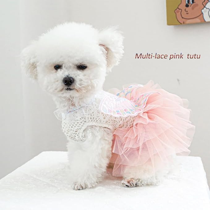 ANIAC Butterfly Dog Dress with Pink Tutu Funny Pet Clothes with Wing Girl Puppy Dress for Small Dogs Pet Butterfly Costume Holiday Cat Outfit for Halloween Birthday Wedding (Pink, Medium)