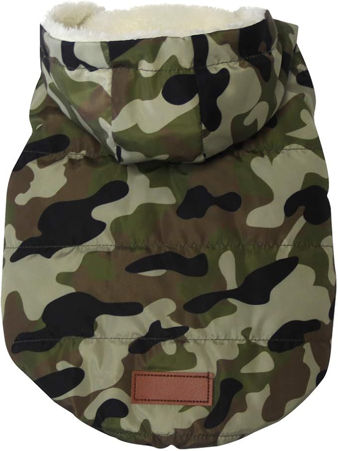 Fleece Lining Extra Warm Dog Hoodie in Winter for Large Dogs Jacket Pet Coats with Hooded,Green Camo XXXL