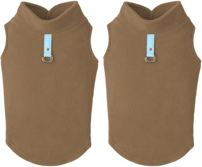 Gooby Fleece Vest Dog Sweater - Clay, Medium - Warm Pullover Fleece Dog Jacket with O-Ring Leash - Winter Small Dog Sweater Coat - Cold Weather Dog Clothes for Small Dogs Boy or Girl (Pack of 2)