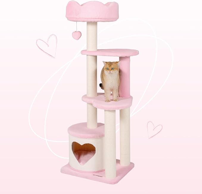 Happy & Polly Cat Tree for Cats, 52.8 Inches, All Breed Sizes, Climbing, Indoor, Wood and Sisal, Floor Mount, Modern