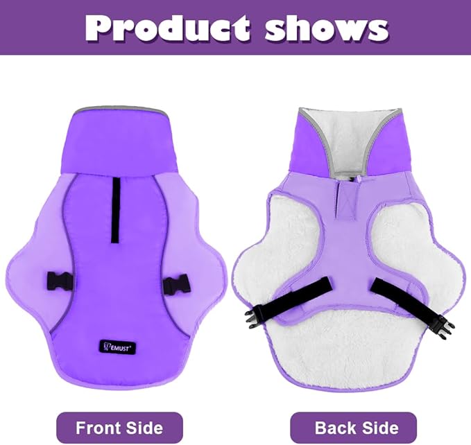 EMUST Dog Jacket Winter, Cozy Windproof Dog Jacket for Cold Weather, Solid Color Dogs Vests for Winter for Medium Dogs,New Purple, M