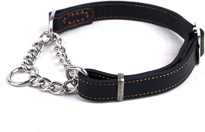 Love Dream Martingale Collars for Dogs, Leather Training Dog Collar, Stainless Steel Chain Anti-Escape No Pull Dog Collar for Medium Large Dogs (M(13.8"-18.9"), Black)