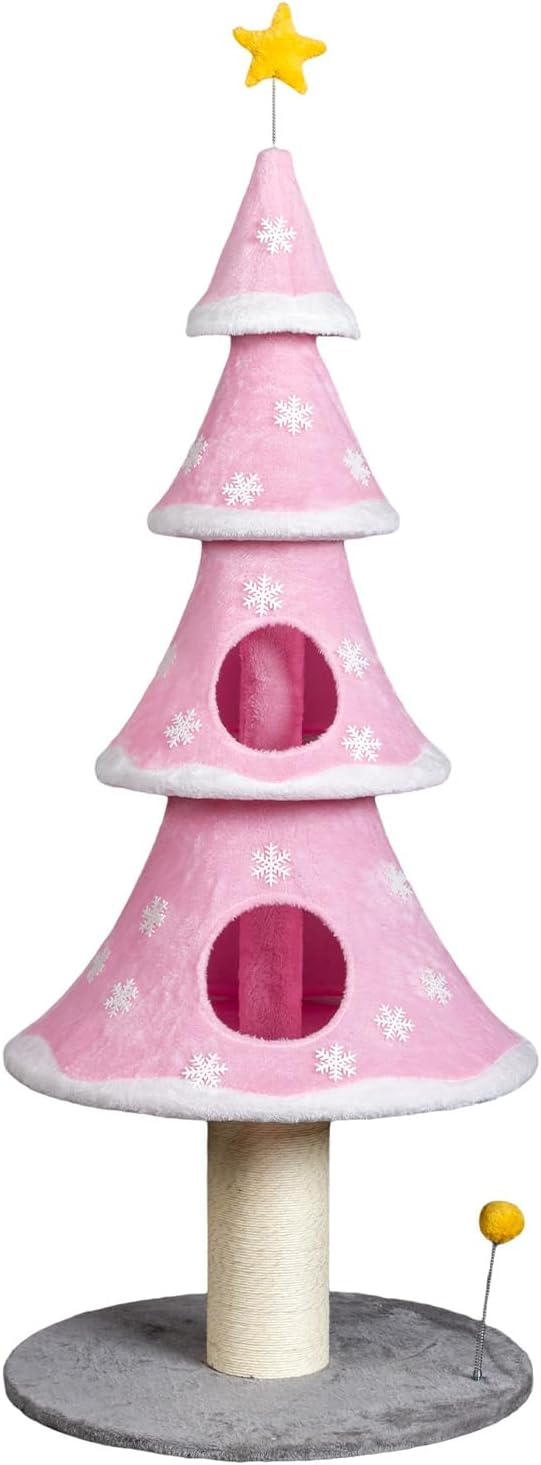 VINGLI 7.5ft Lighted Christmas Tree Cat Tower Decor LED Lights Indoor Outdoor Porch Lawn Yard
