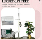 Floor-to-Ceiling Cat Tree, White, 19x12.5x100.5 Inches, All Breed Sizes, Climbing and Cuddling, Particle Board with Sisal, Floor Mount