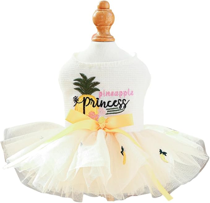 Furbabycare® Elegant Sweet Pineapple Puppy Dog Blingbling Princess Skirt Pet Dog Lace Cake Camisole Tutu Dress D-Pineapple X-Small