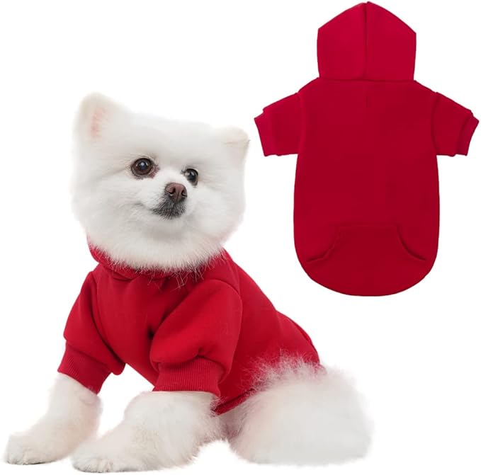 KOOLTAIL Dog Hoodie for Small Medium Dogs Cats, Soft and Warm Pet Sweater with Leash Hole and Pocket Boy Girl, Puppy Fall Winter Jacket Clothes, French Pitbull Cold Weather Coat Sweatshirt, Red XS