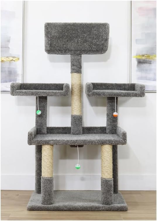 Rustic Recluse Extra Large Cat Tree 56" H x 30" W x 24" D Multi-Level Tower with Sisal-Wrapped Posts and Soft Perches Offering Spacious Play and Resting Areas for Cats