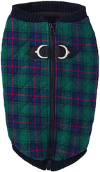Gooby Fashion Vest Check Dog Jacket - Green Check, Small - Warm Zip Up Bomber Vest with Dual D Ring Leash - Winter Water Resistant Small Dog Sweater