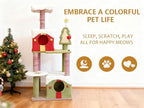 Christmas Cat Tree Tower for Indoor Cats, Holiday Themed Cat Furniture with Cozy Hideaways & Sisal Scratching Posts, Multi-Level Playground for Climbing and Napping (54''-AA)