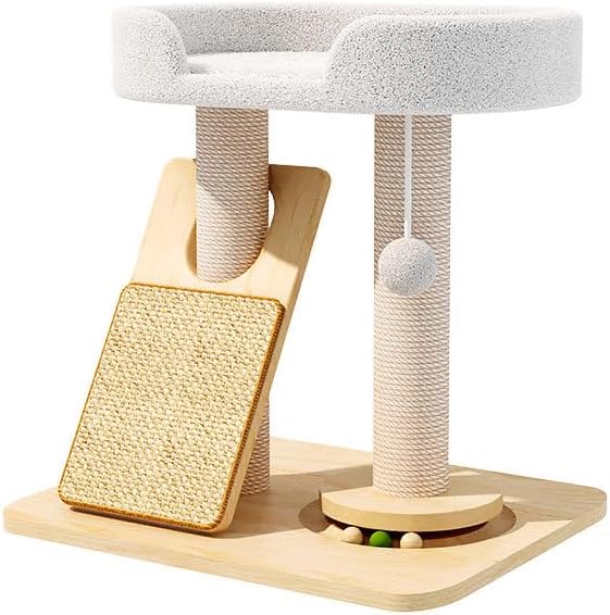 Simcat Cat Tree for Indoor Cats Large Adult, Cat Tower ower with Scratching Board/Post，Cat House with Solid Wood Turntable and Catnip Ball for Play