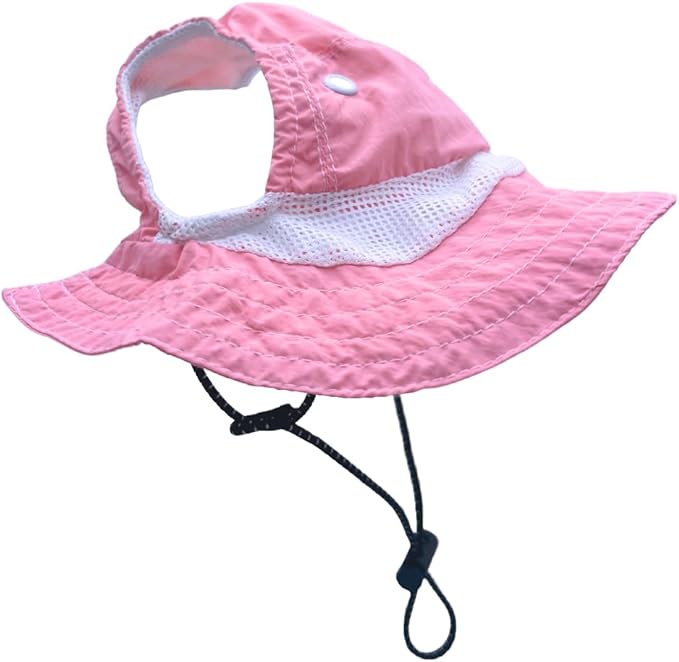 Dog Outdoor Hat with Ear Hole Round Brim Summer for Large Dog Suncare Cooling Bucket Hat Cute Walking Hiking Sun Protection Pet Caps(Pink, X-Large)