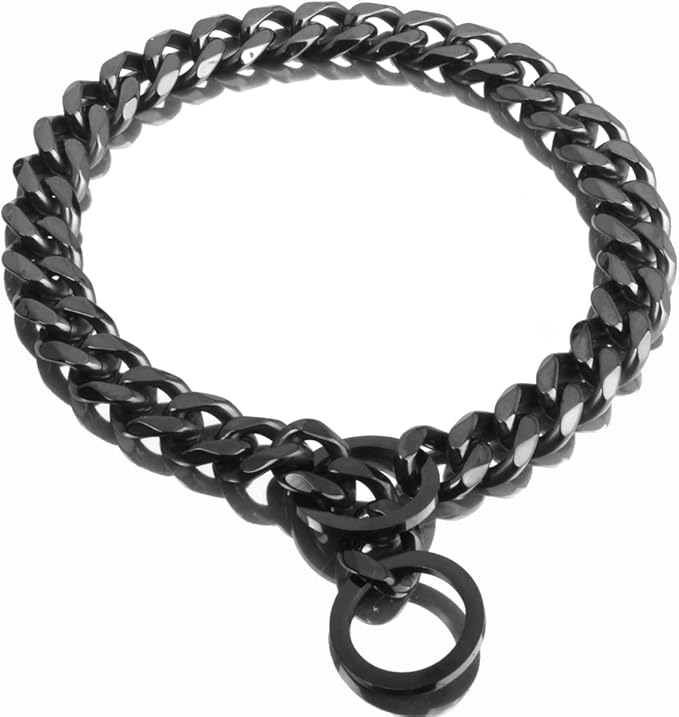 Black Dog Chain Collar 11mm/15mm/19mm Cuban Link Chain Dog Collar Chew Proof Dog Chain Collar Walking Training for Small Medium Large Dogs 12-26inch(19mm,22inch)