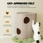 PETKARAY 2-Story Felt Cat House, Large Bed Cave for Indoor Cats, Felt Tunnel Hideaway Condo for Multi-Cat Households, 23.6x22x12 inches, Grey