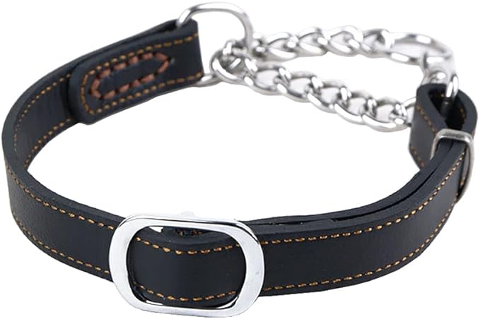 Love Dream Martingale Collars for Dogs, Leather Training Dog Collar, Stainless Steel Chain Anti-Escape No Pull Dog Collar for Small Medium Large Dogs (S(11.8"-16.9"), Black)
