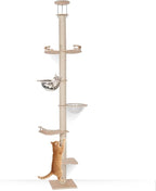 FANKNS Floor to Ceiling Cat Tree Height (110-118 inches), 5-Tier Adjustable, Three-Bolt Stabilized Cat Tower with 6 Thickened Scratching Posts, Cat Activity Center Includes Transparent Capsule House