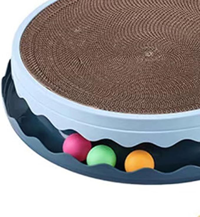 Double Layer Cat Scratcher Toy with Balls, Large PET Resin Scratching Board and Lounge with Replaceable Cardboard Layers for Cats, Furniture Protector (Light Blue)