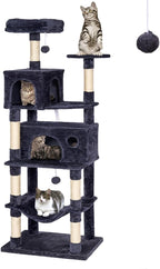 Heavy Duty Cat Tree,67in Multi-Layered Tall Cat Tower for Indoor Large Adult Cats,XL Compact Cat Stand with Hammock,Sisal Scratching Post,Removable Plush Perch,Condo,Dark Gray (Dark Gray)