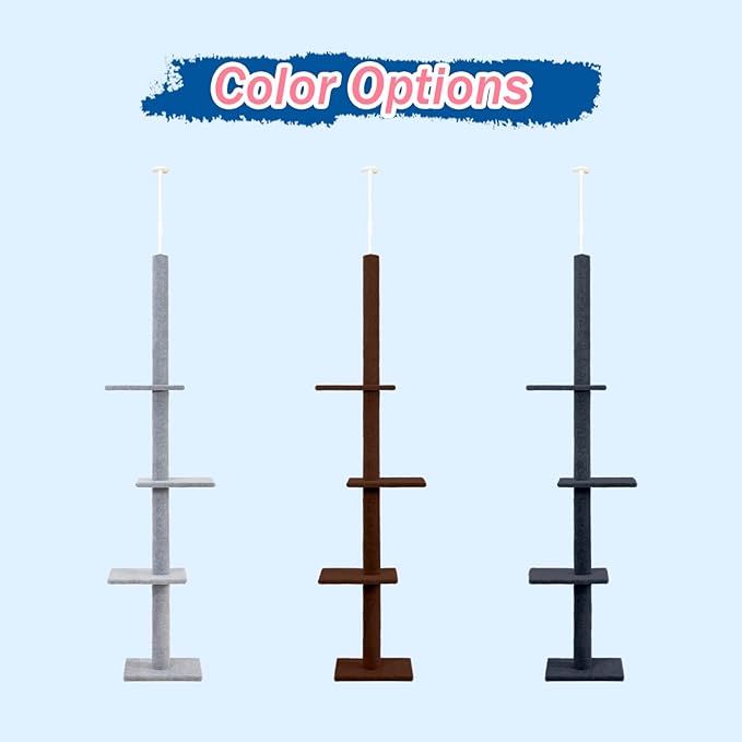 Cat Craft Cat Tree Floor to Ceiling 95-108" Tall Cat Tree Carpet Cat Tower Kitten Tree Sisal Scratching Post and Mat Cat Pole for Indoor Cats, Charcoal, 4-Tier