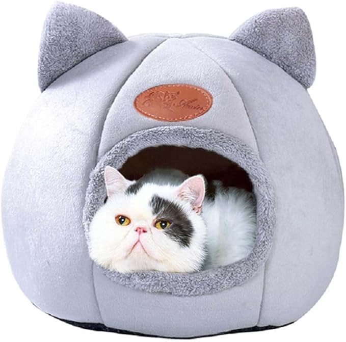 Cat Beds for Indoor Cats, Cozy Cat Cave Bed Dog House Cats Tent with Removable Cushion Pillow, Soft Warm Pet House Puppy Bed, Cute Pet Nest for Kitten Small Dog (Gray, M-13x13x13 Inches)