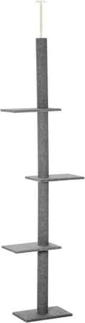 Floor-to-Ceiling 3-Tier Natural Cat Tree Sisal-Covered Scratching Posts Grey Color Multi-Functional Activity Center for Kittens