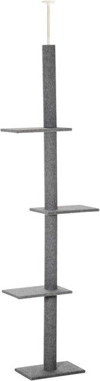 Floor-to-Ceiling 3-Tier Natural Cat Tree Sisal-Covered Scratching Posts Grey Color Multi-Functional Activity Center for Kittens