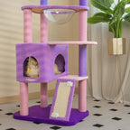 Happy and Polly 52.8 inch Moonlight Cat Tree with Celestial Moon and Star Pendants, Purple Plush Cat Tower with Hammock and Multi Level Perches