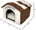 Best Pet Supplies Cat Bed for Indoor Cat, Domed Tent House with Removable Pillow, Covered Cat Cave for Small Dog, Puppies and All Breeds of Cats - Beige w/ Brown Stripes, 16 x 16 x H:14"