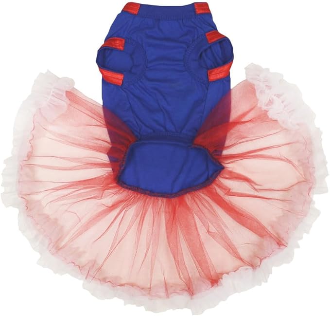 Petitebella USA Heart Puppy Dog Dress (Blue/Red White, X-Small)