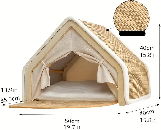 Cat House - Semi-Enclosed Shell Design with Scratching Pad, Sisal Tent for Small to Medium Cats, Perfect for Living Room, Bedroom, Or Study