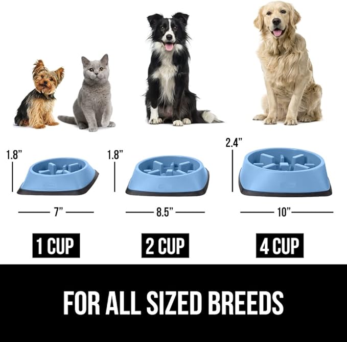GORILLA GRIP Patented BPA Free Slow Feeder Dog Bowls, Interactive Puzzle Toy for Dogs and Cats Food Training Enrichment, Keeps Pets Busy and Prevents Puppy Overeating, Small Breeds, 1 Cup, Light Blue
