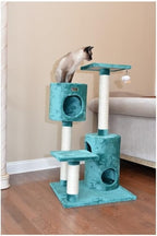 Cat Tree Condo - 3 Level House with 2 Playhouses & Perches - Dark Green Faux Fur