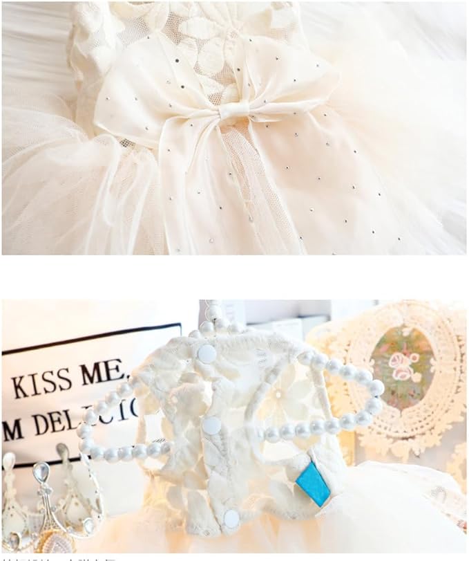 Fashion Sweet Puppy Dog Blingbling Princess Skirt Pet Dog Lace Cake Camisole Tutu Dress C-White S