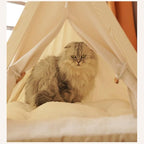 Solid Wood Cat Indoor Tent with Thick Mat,Portable Dog House Dog Teepee Tent,Cute Cat Teepee Cave Cat Bed,Dog Bed (Green)