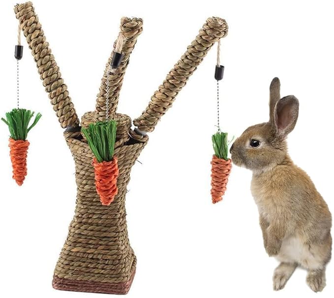 Litewoo Pet Climbing Tree Toy Rattan Grass Scratcher Bunny Toy Climbing Frame Activity Center with Carrot for Cat Rabbit Hamster Small Animal Toy